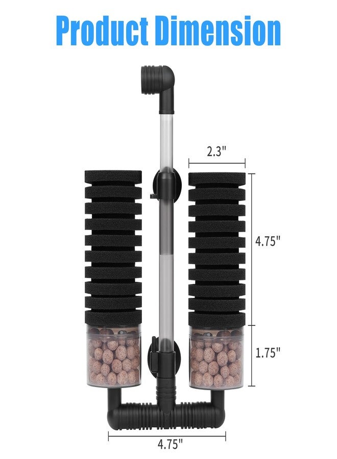 AQUANEAT Aquarium Air Powered Sponge Filter with Ceramic Media Balls, for Betta Fry Shrimp Fish Tank, with 2 Spare Sponges, up to 55Gal - Image 2